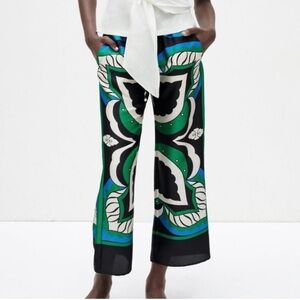 Zara Black and Green Wide Leg Pants